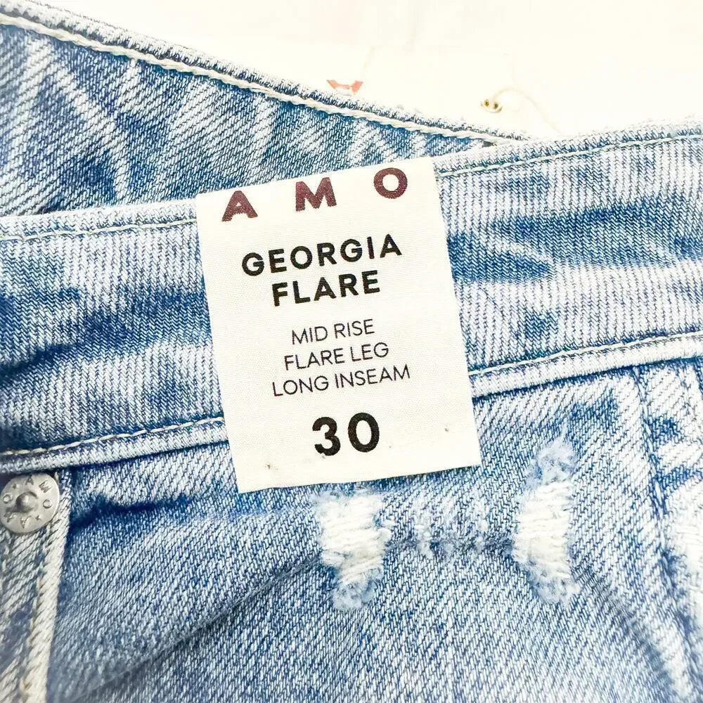 AMO Georgia Flare Mid Rise Flare Respect Leg Long Inseam Denim jeans Size 30 NWT